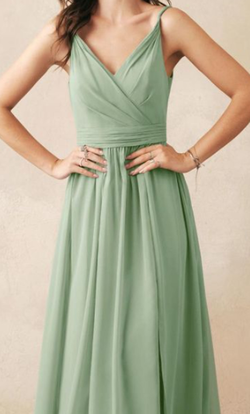 AW BRIDAL sz 8 M sage green Joie bridesmaid chiffon bridesmaid maxi dress B24